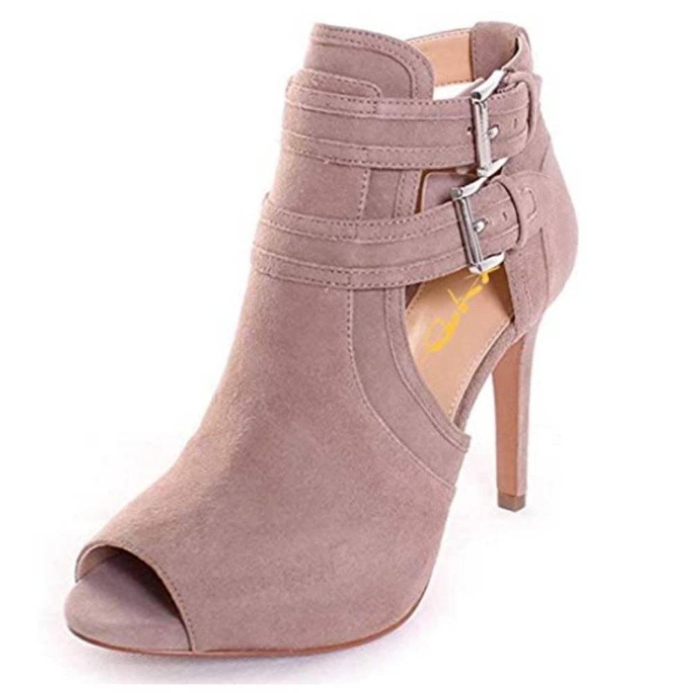 XYD Peep Toe Ankle Boots High Heels Buckled Double